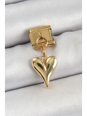 316L Çelik Sallantılı Kalp Model Gold Renk Nomination Charm