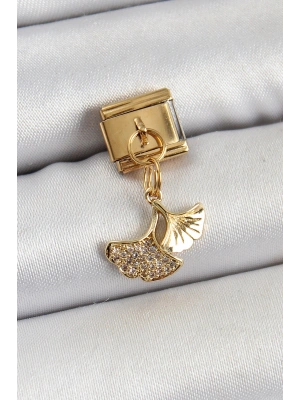 316L Çelik Sallantılı Zirkon Taşlı Balık Kuyruğu Model Gold Renk Nomination Charm