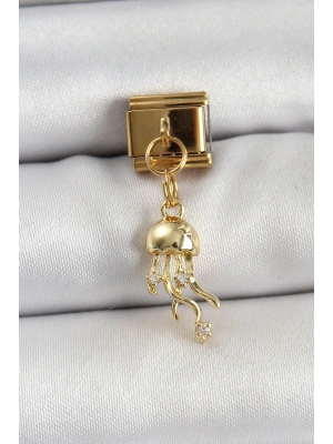 316L Çelik Sallantılı Zirkon Taşlı Deniz Anası Model Gold Renk Nomination Charm