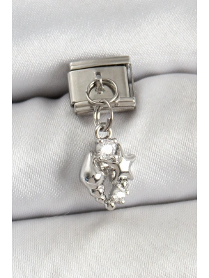 316L Çelik Sallantılı Zirkon Taşlı Deniz Kabuğu Ve Yıldız Model Gümüş Renk Nomination Charm