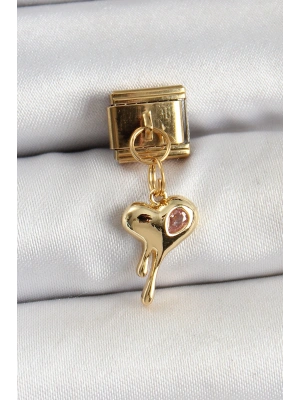 316L Çelik Sallantılı Zirkon Taşlı Eriyen Kalp Model Gold Renk Nomination Charm