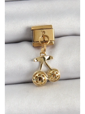 316L Çelik Sallantılı Zirkon Taşlı Fiyonk Model Gold Renk Nomination C316L Çelik Sallantılı Kiraz Model Gold Renk Nomination Charm