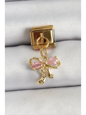 316L Çelik Sallantılı Zirkon Taşlı Fiyonk Model Gold Renk Nomination Charm