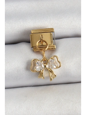 316L Çelik Sallantılı Zirkon Taşlı Fiyonk Model Gold Renk Nomination Charm