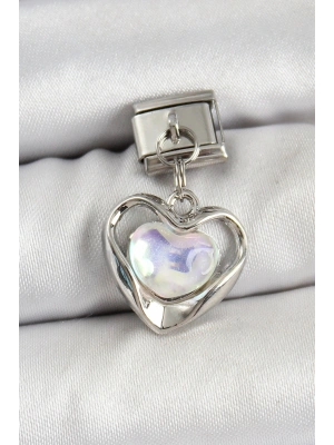 316L Çelik Sallantılı Zirkon Taşlı Kalp Model Gümüş Renk Nomination Charm