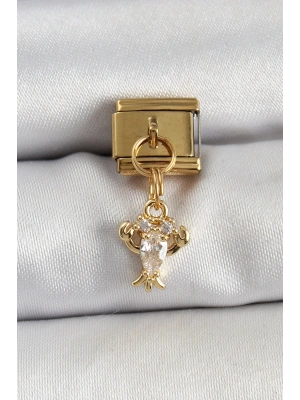 316L Çelik Sallantılı Zirkon Taşlı Yengeç Model Gold Renk Nomination Charm
