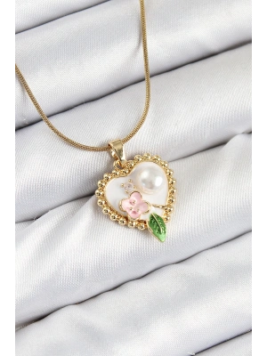 316L Çelik Sanatsal Portre Model Gold Renk Kadın Kolye