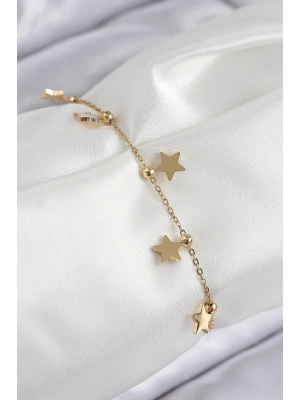 316L Çelik Sıralı Yıldız Model Gold Renk Kadın Bileklik