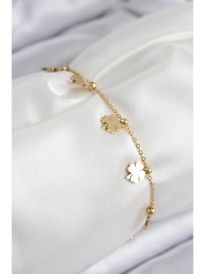 316L Çelik Sıralı Yonca Model Gold Renk Kadın Bileklik