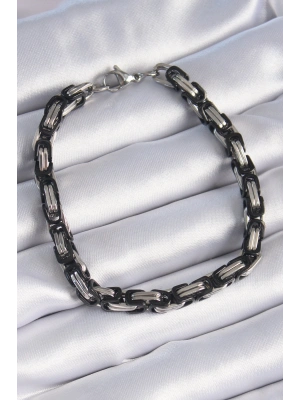 316L Çelik Siyah Gümüş Renk Kral Zincir Model Erkek Bileklik