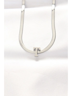 316L Çelik T Harfli Silver Renk İtalyan Zincirli Kolye