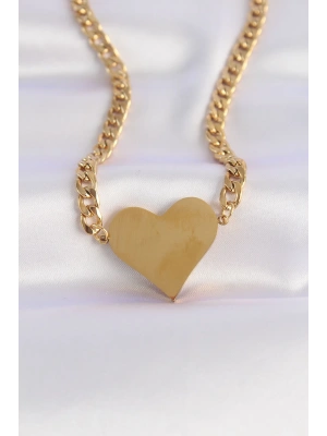 316L Çelik Zincir Altın Renk Düz Plaka Kalp Kolye