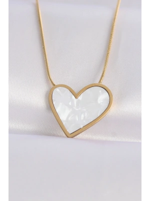 316L Çelik Zincir Altın Renk Mermer Desenli Kalp Kolye