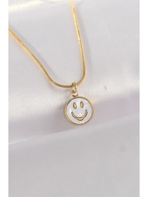 316L Çelik Zincir Altın Renk Mermer Desenli Minimal Smile Kolye