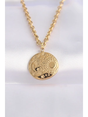 316L Çelik Zincir Altın Renk Oval Desenli Kolye