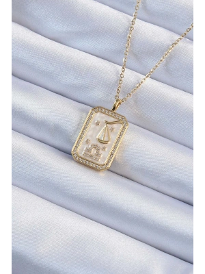 316L Çelik Zincir Altın Renk Zirkon Taşlı Çerçeveli Tarot Kolye