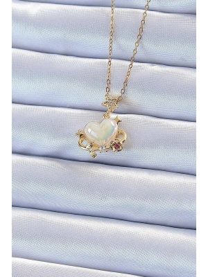 316L Çelik Zincir Altın Renk Zirkon Taşlı Gezegen Görünümlü Kalp Kolye