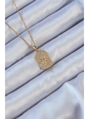 316L Çelik Zincir Altın Renk Zirkon Taşlı Kutup Yıldızlı Vintage Kolye