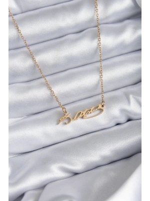316L Çelik Zincir Gold Renk Atatürk İmzası Model Kadın Kolye