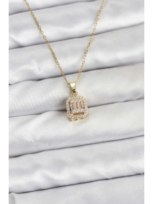 316L Çelik Zincir Gold Renk Baget Model Kadın Kolye