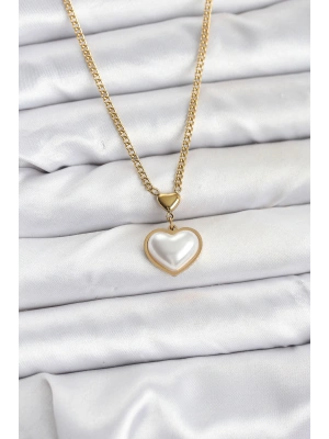 316L Çelik Zincir Gold Renk Bombeli Kalp Model Kadın Kolye