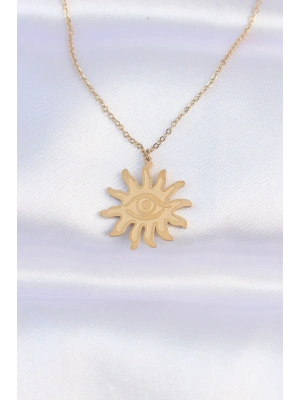 316L Çelik Zincir Gold Renk Göz Güneşi Tasarımlı Kolye