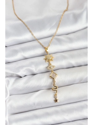 316L Çelik Zincir Gold Renk Güneş ve Enerji Model Kadın Y Kolye