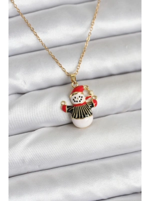 316L Çelik Zincir Gold Renk Kardan Adam Figürlü Yılbaşı Temalı Kadın Kolye