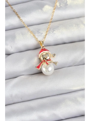 316L Çelik Zincir Gold Renk Kardan Adam Model Yılbaşı Temalı Kadın Kolye