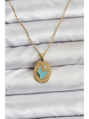 316L Çelik Zincir Gold Renk Kelebek Figür Kadın Kolye