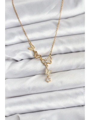 316L Çelik Zincir Gold Renk Kelebek Model Kadın Kolye