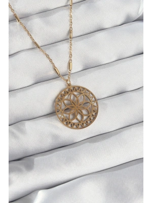 316L Çelik Zincir Gold Renk Lotus Model Kolye