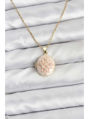 316L Çelik Zincir Gold Renk Mineli Lotus Model Açılabilir Kadın Kolye