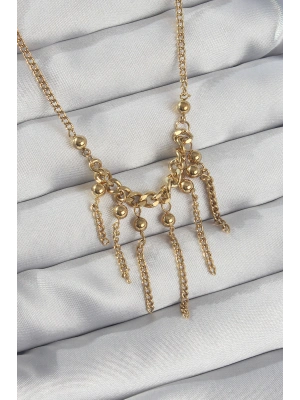 316L Çelik Zincir Gold Renk Topçuk Detay Sallantılı Zincir Kolye