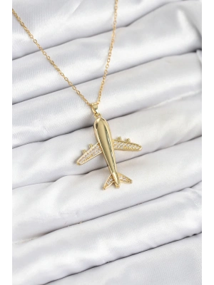 316L Çelik Zincir Gold Renk Uçak Model Kadın Kolye