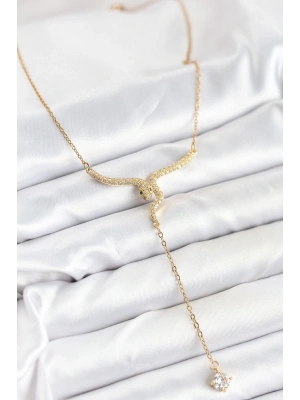 316L Çelik Zincir Gold Renk Yılan Model Y Kolye