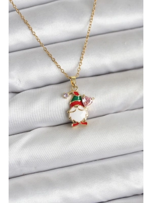 316L Çelik Zincir Gold Renk Yılbaşı Teması Kadın Kolye