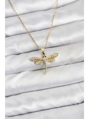 316L Çelik Zincir Gold Renk Yusufçuk Model Kadın Kolye