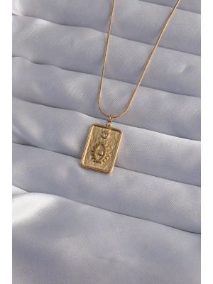 316L Çelik Zincir Gold Renk Zirkon Taşlı Göz Figür Tarot Kolye