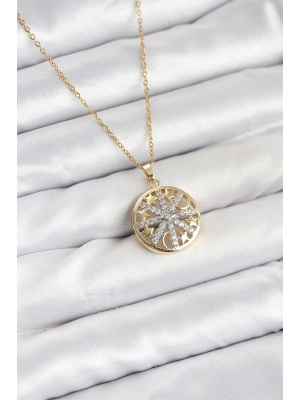 316L Çelik Zincir Gold Renk Zirkon Taşlı Kadın Kolye