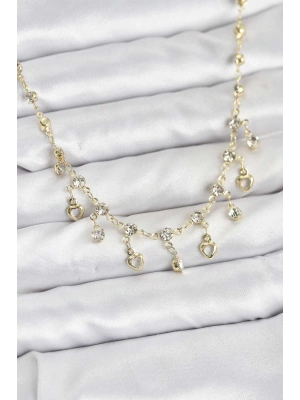 316L Çelik Zincir Gold Renk Zirkon Taşlı Kadın Kolye