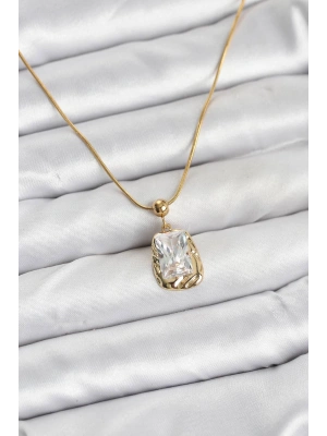 316L Çelik Zincir Gold Renk Zirkon Taşlı Kadın Kolye