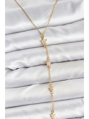 316L Çelik Zincir Gold Renkli Yıldız Model Kadın Y Kolye