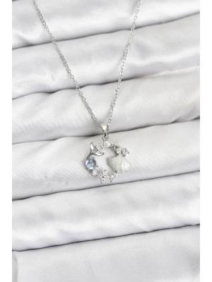 316L Çelik Zincir Gümüş Renk Deniz Tema Model Zirkon Taşlı Kadın Kolye