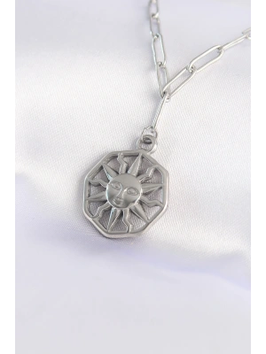 316L Çelik Zincir Gümüş Renk Güneş Kolye