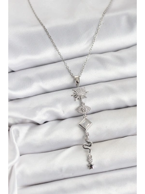 316L Çelik Zincir Gümüş Renk Güneş ve Enerji Model Kadın Y Kolye