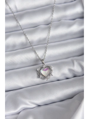 316L Çelik Zincir Gümüş Renk Kalp Model Kadın Kolye