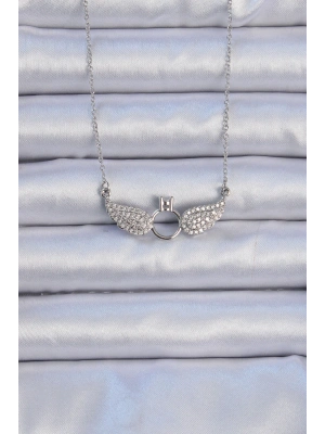 316L Çelik Zincir Gümüş Renk Kanatlı Tektaş Kolye