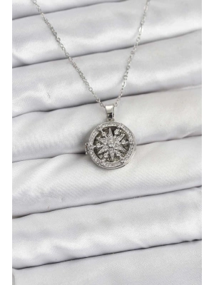 316L Çelik Zincir Gümüş Renk Kutup Yıldızı Kapaklı Model Kadın Kolye