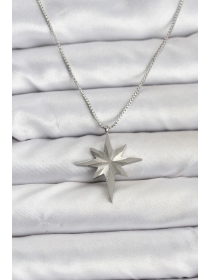 316L Çelik Zincir Gümüş Renk Kutup Yıldızı Model 60 cm Zincir Kadın Kolye